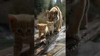🐯 Tiger Protects Kittens from Raging Waters 🌊 #BraveTiger #Kittens #AnimalFriendship #healingvideo