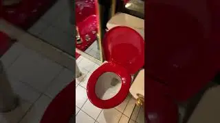 The red bathroom at our Airbnb in Kingston, ON. :D