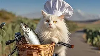 Chef Cat Shiny Catches & Cooks Fish 🐟 | Cute AI Cooking Cat in Rustic Kitchen!