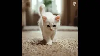 cute white cat is walking realistic video