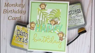 Monkey Birthday Card Tutorial | Selective Ink Blending Technique | Hello Bluebird Stamps & Dies