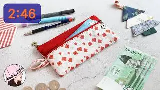 2:46 DIY Two-Zip Flat Pouch, Long Wallet, Pencil Case Sewing Tutorial l Horizontal Short Video