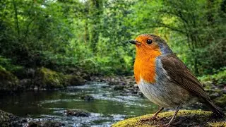 Quiet Forest Stream & Tender Robin Singing | Natural Calm & Stillness