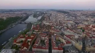 Aerial shot of Prague and Vltava river, Czech Republic
