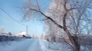 A crossroads in cold Siberia.Frost minus 40 degrees Celsius.
