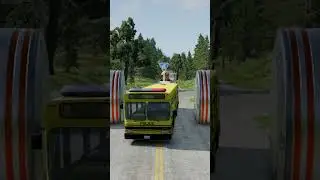 Colorful Trucks & City Buses vs Giant Bollards Crash - BeamNG.Drive #shorts #viralshor