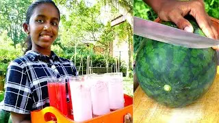 Easy Summer Drinks 🍉 I made Watermelon Juice and Iced Watermelon Drink (Sharbat) in our home garden
