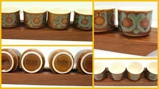 Hornsea Bronte Egg Cups On Teak Wooden Tray c1976 John Clappison VGC