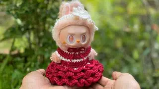 How to crochet trapeze dress for LaBuBu 17cm/  Crochet pretty dress for plushies/Cute LaBuBu