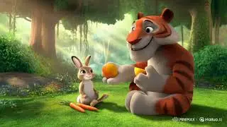 Rabbits and tigers share food during the day #ai #cartoon #rabbit #tiger #fypシ゚viral 