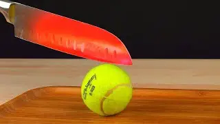 Experiment: A hot knife up to 1000 degrees against a tennis ball