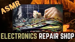 ASMR Electronics Repair Office Workshop - Night Rain Factory Ambience Machinery Tools Relax