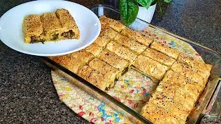 فطيرة السبانخ والجبن بعجينة البقلاوة لذيذة وصحية بدون سمن او زبدة-Cheesy Phyllo Spinach Pie