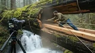 Part:1 Building A Secret Room Inside A Tree Trunk Over A Waterfall (ASMR)