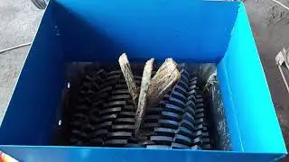 Wood bark slow motion shredding shredder machine grinder grinding satisfying experiment test video