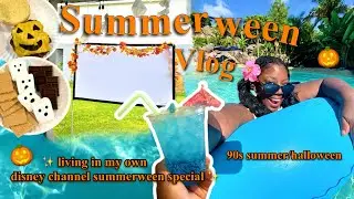 SUMMERWEEN VLOG  ~ backyard projector movie night, disney water park, halloween shopping 📽️🎃🍔🍉
