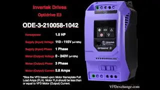 ODE-3-210058-1042 &ndash; 1.5HP, 5.8A, 110V-115V, Single Phase &ndash; Invertek Optidrive E3