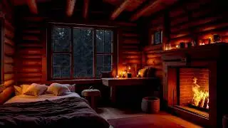Night Cabin Ambience | Heavy Rain, Warm Lights & Fireplace Sounds for Deep Sleep