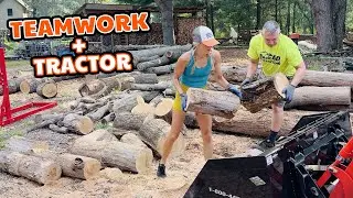 Tractor + Teamwork = Firewood Ready to Split