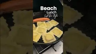 boiling ravioli at the beach in my cast iron #shorts #food #castironcooking #castiron #pasta
