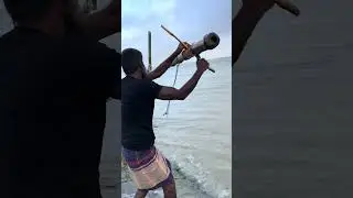 Fisherman catching rupali hilsa fish with net trap from the Padma River 🐟✨