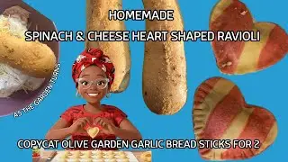 HOMEMADE SPINACH & CHEESE HEART SHAPED RAVIOLI & COPYCAT OLIVE GARDEN GARLIC BREAD FOR 2! #homemade
