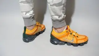 Nike Air VaporMax 2019 Canyon Gold Silver AR6631-700 on feet