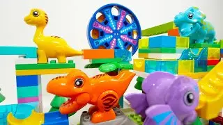 Satisfying Building Block coaster ☆ Marble Run ASMR Ferris wheel and funny dinosaurs course