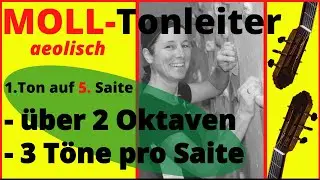 Die Moll-Tonleiter - aeolisch - auf der Gitarre - beginnend auf der 5. Saiten - &uuml;ber 2 Oktaven