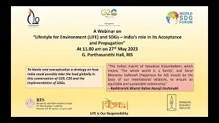 Seminar on &ldquo;Lifestyle for EnvironmentLiFE and SDGs&ndash;India&rsquo;s role in its Acceptance and Propagation&rdquo;