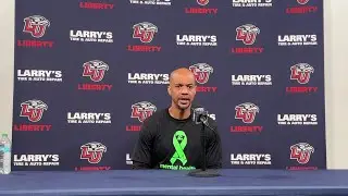 Lady Flames coach Alexis Sherard after Liberty falls to Sam Houston