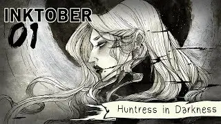 Inktober Day 01 - 2017 || Huntress in Darkness || Werewolf Girl Watercolor Painting