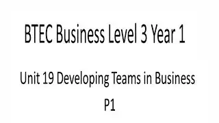 BTEC Business Level 3 Year 1 Unit 19 Developing Teams in Business P1