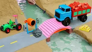 DIY Mini Truck Builds Brick & Metal Railing Bridge | Fun Construction Science Project