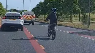 Biker Idiot, Buckshaw Village Chorley. No Mirrors, no lights, no insurance and definitely  No Brain