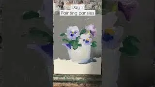 Spring cottage garden flowers still life oil painting of pansies