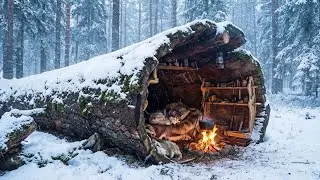 Winter Hot Tent Camping in a Snowy Forest ❄️ Snowstorm, Heavy Wind & Soft Piano for Deep Sleep