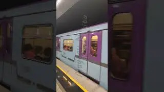 Vertical video. Moscow, Russia. Famous Moscow metro train - model 81-760A. Train parade. Zyuzino ...