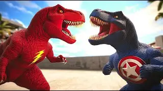Flash Godzilla-T-Rex vs Evil Wizards: Death Run Challenge Outside the Ancient Pyramid! ARBS