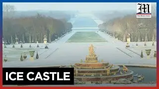 Versailles Palace gardens blanketed in snow
