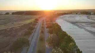 Del Webb Stone Creek of Ocala, Florida - aerial drone view of entrance drive to the fountain