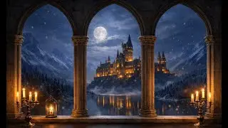 Medieval Castle Winter Ambience | Relaxing Study & Meditation Music with Snowy Gothic Window View