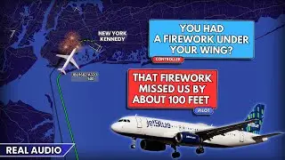 &ldquo;100 feet under the left wing&rdquo;. Firework almost hits airplane on final at JFK Airport. Real ATC