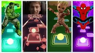 🔥 Tiles Hop Marvel Challenge! Hulk vs Captain America vs Groot vs Spider-Man 🎵