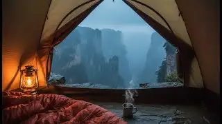 Solo Camping on a Cliff Edge in a Rainstorm: Cozy Tent Shelter vs Zhangjiajie Weather Disaster 4K