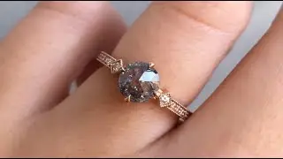 Vintage Inspired 0.93 Carat Round Grey Diamond Rose Gold Engagement Ring - Charleen