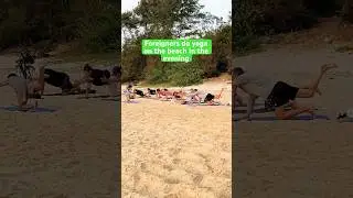 Foreigners do yoga on the beach in the evening, beach side video for sunset , goa , south goa #beach