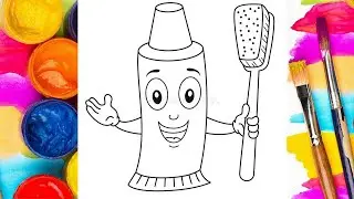 Draw toothpaste and brush. Bolalar uchun tish pastasini chizish. Рисование зубной пасты для детей