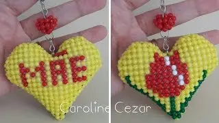 Coração Dia das Mães em Miçangas Parte 1 de 3 (Frente) / (Beaded Mother's Day heart/Beading Tutorial