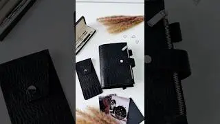 Black leather planner binder A6 perfect gift for him.